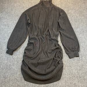 Mitilly Women's Size XL Gray High Neck Balloon Sleeve Knee Length Dress